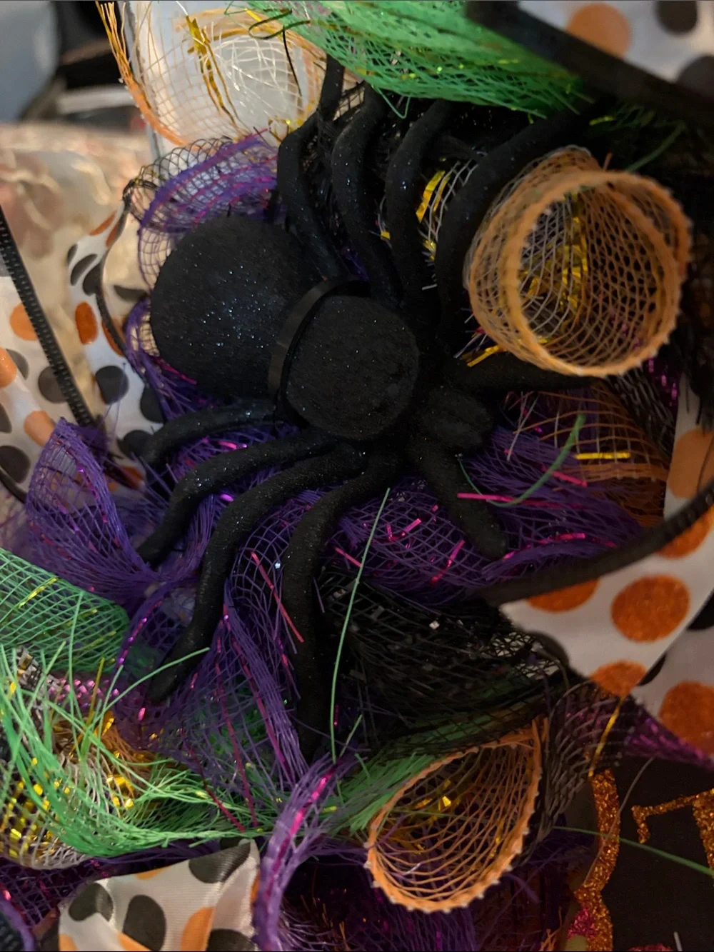 Halloween 'Trick or Treat' Decorative Wreath - Purple, Orange, Green, Black
